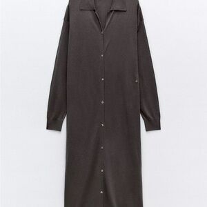 Zara Long Brown Button-Up Cardigan Dress